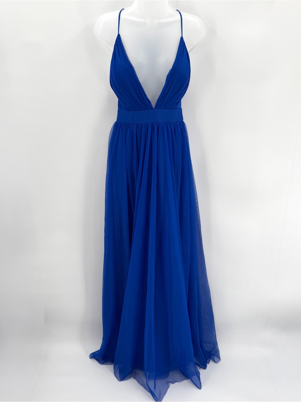 Windsor Dress Juniors 5 Royal Blue Formal Long Maxi Tulle Slits Plunge Strappy